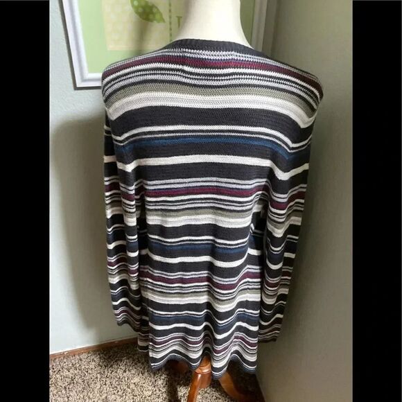 Like New Aventura Long Striped open Cardigan With Fringe Large #C54 - Picture 3 of 3